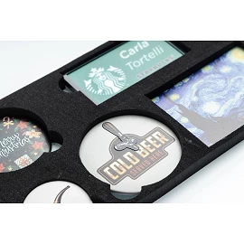 Sample box buttons and magnets with UV printing