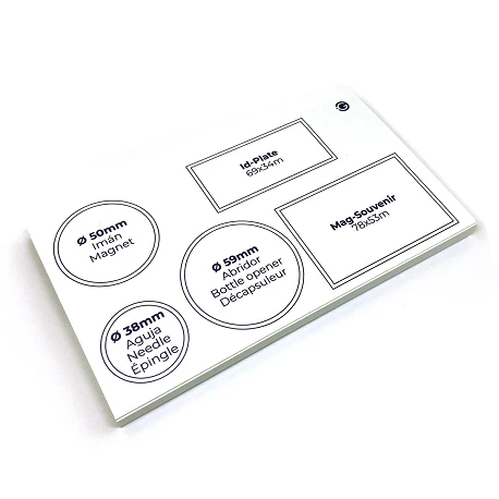 White sample box buttons and magnets