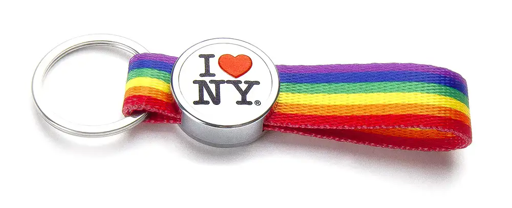 Rainbow flag keychain with chrome-plated case