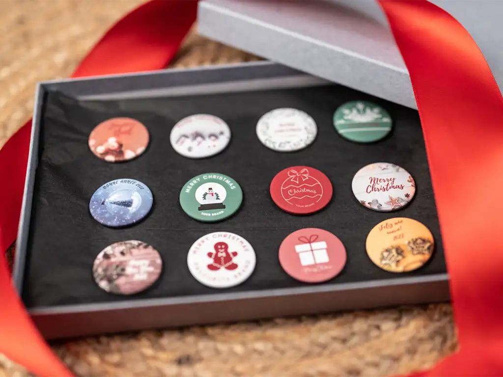 Badges magnétiques circulaires pour emballage de Noël